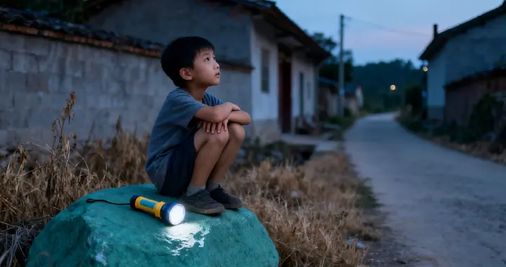 七岁留守娃手电光照亮父母牵挂：乡村村口的思念之光