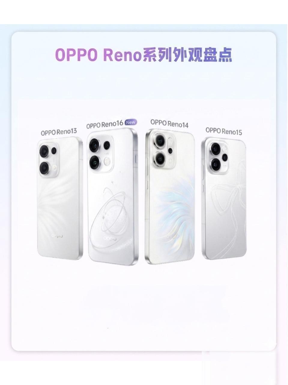 将宋雨琦四连代的Reno手机放一起可以明显看出设计语言是家族化的，这份定力在当