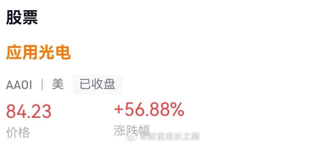 昨晚美科技股大跌，包括半导体股票，但光通信相关个股逆势走高：○AAOI应用光电