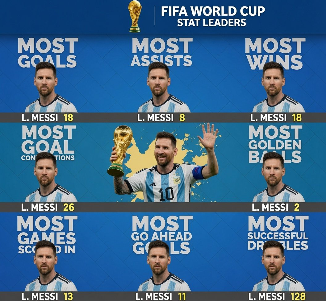 Mr.Worldcup.🐐🏆梅西世界杯相关历史数据：最多进球：梅西