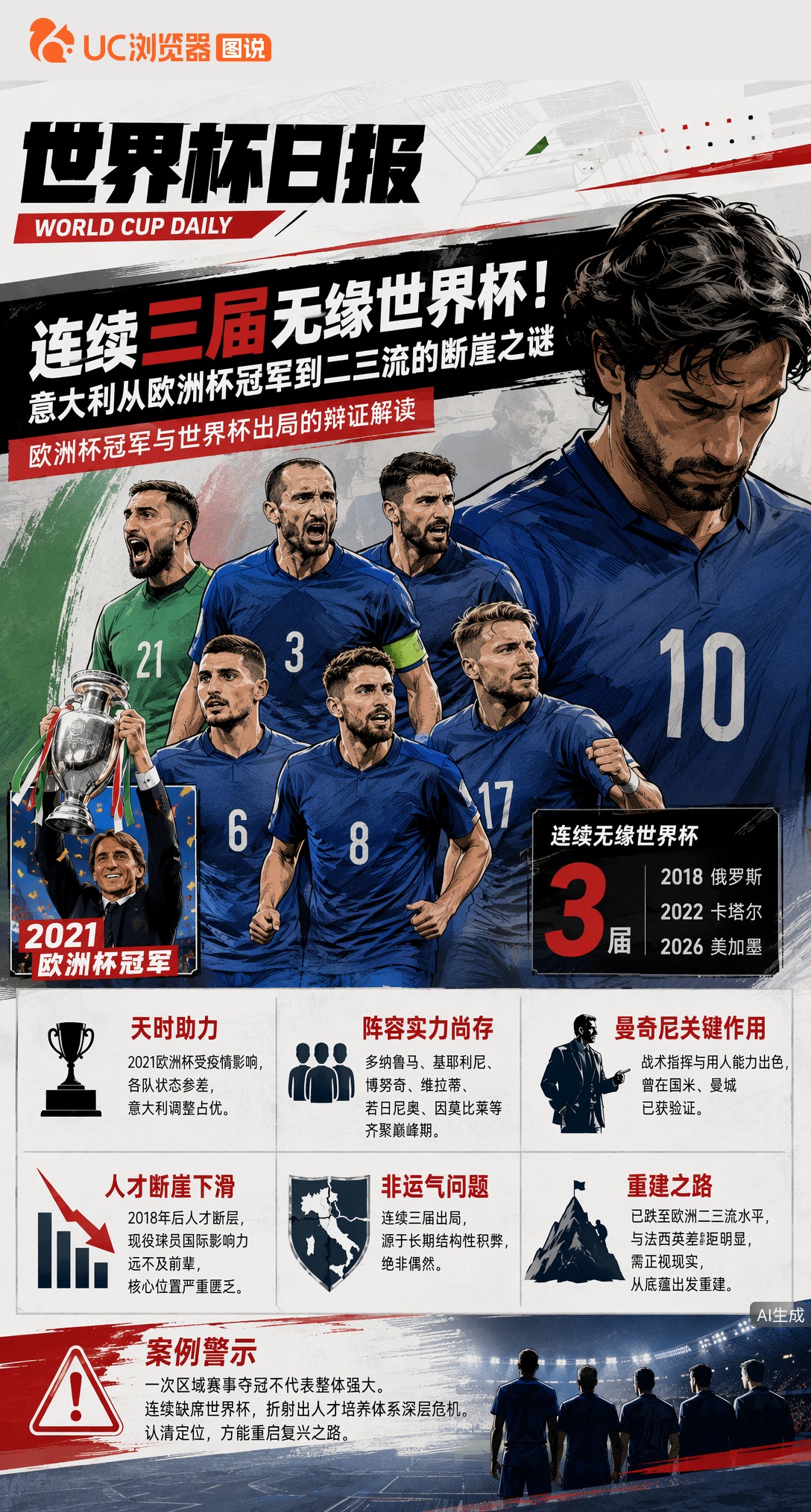 连续三届无缘世界杯！意大利从欧洲杯冠军到二三流的断崖之谜