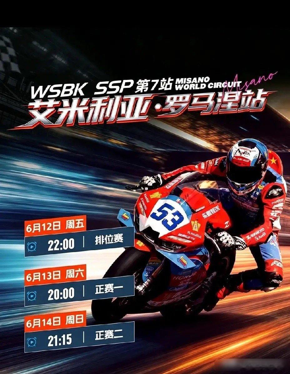 兄弟们！刚刚结束的WSBK米萨诺站WorldSSP超级杆位赛结果出来了...