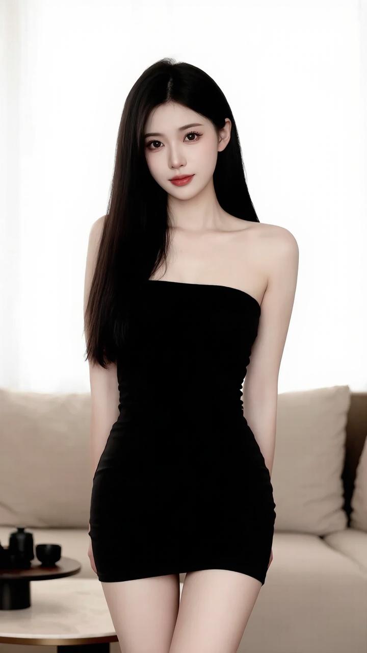 黑裙美人倚，静待佳音来。