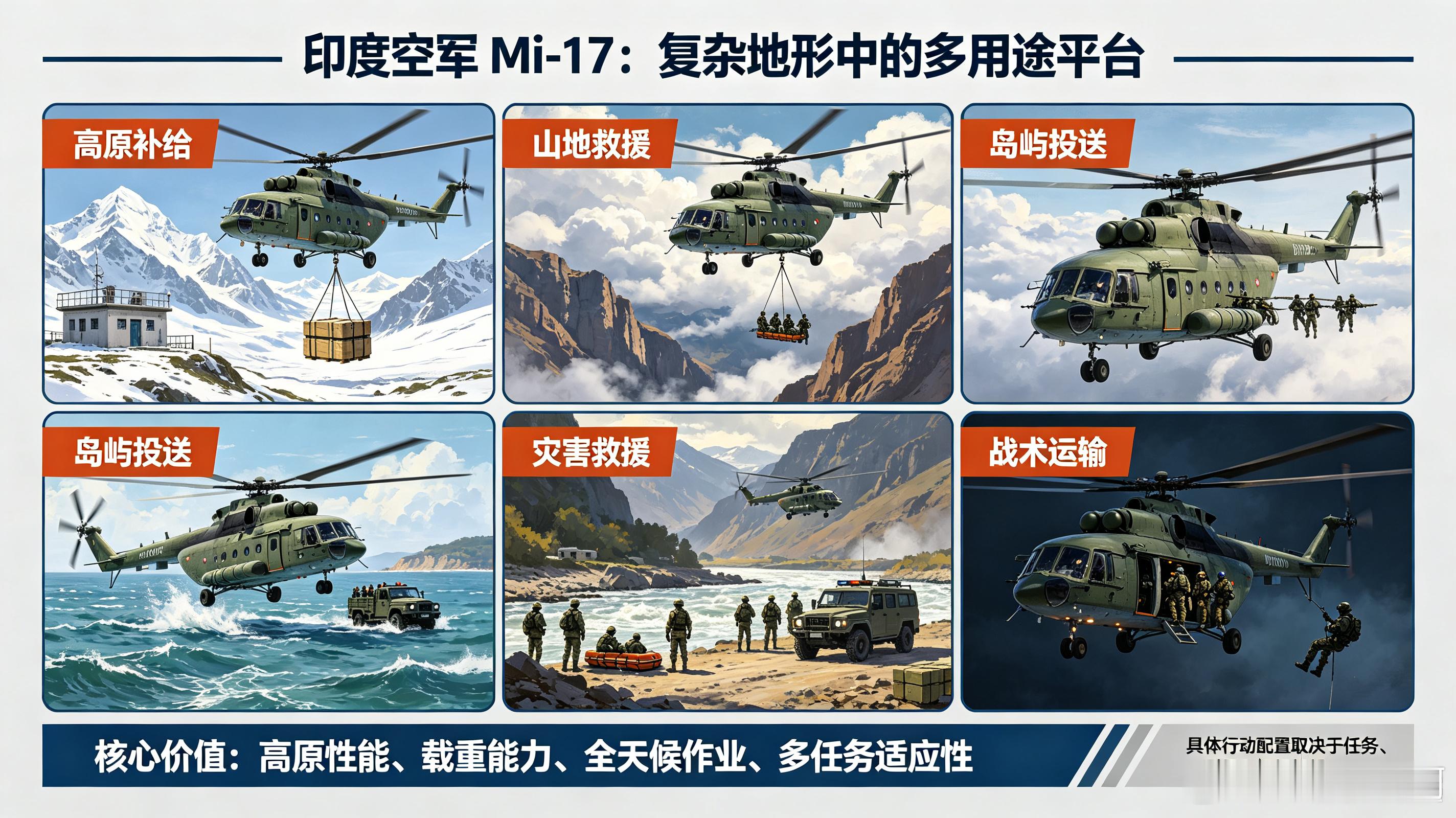米-17是俄罗斯米里设计局研发的中型多用途直升机，北约代号“河马”，是印度空军中型空运力量的主力，主
