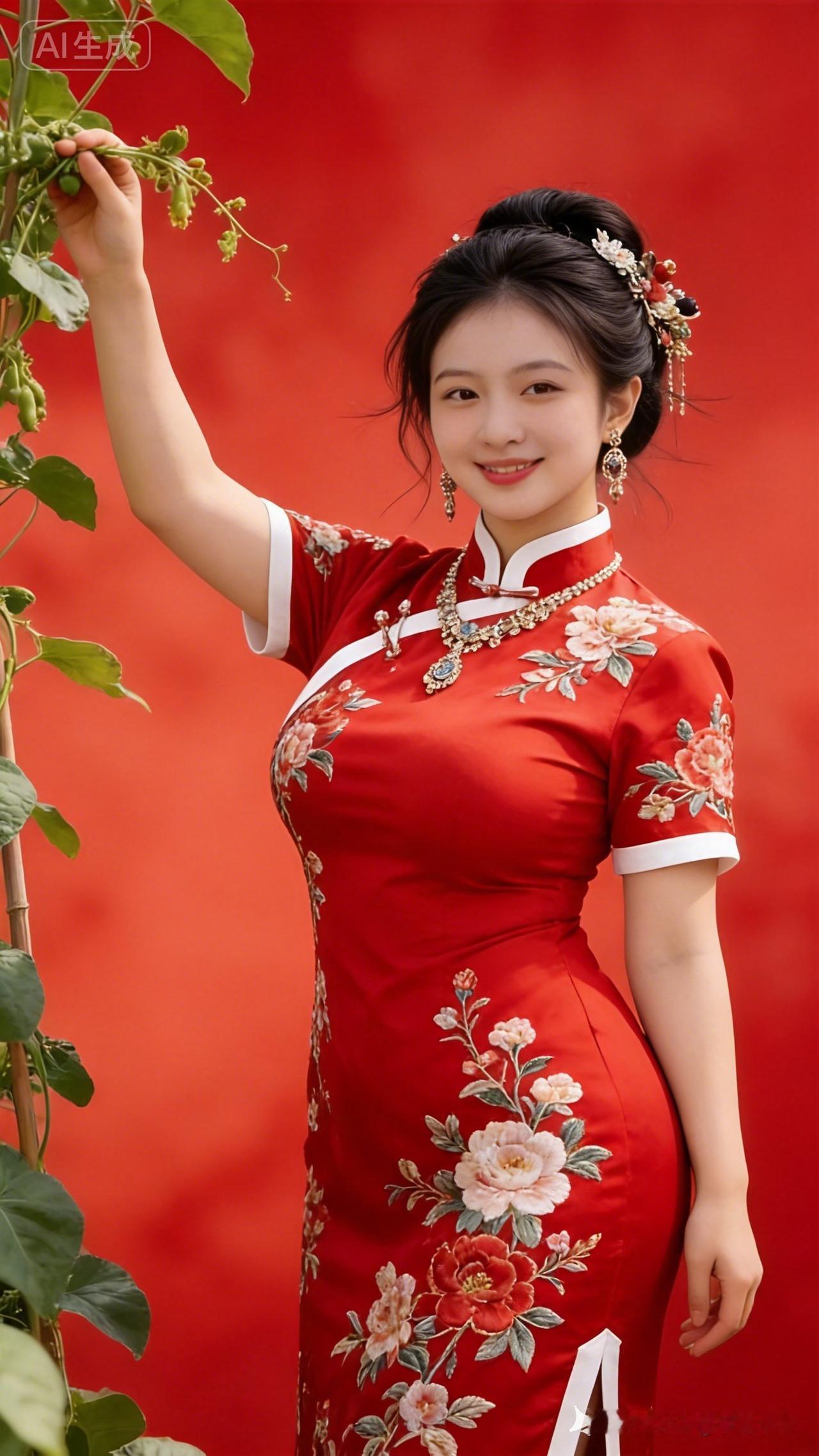 红衣美人，花枝招展，惊艳时光！🌸💃🏻