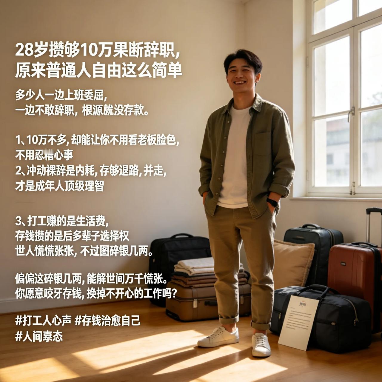 28岁攒够10万果断辞职，原来普通人自由这么简单多少人一边上班委屈，一边不