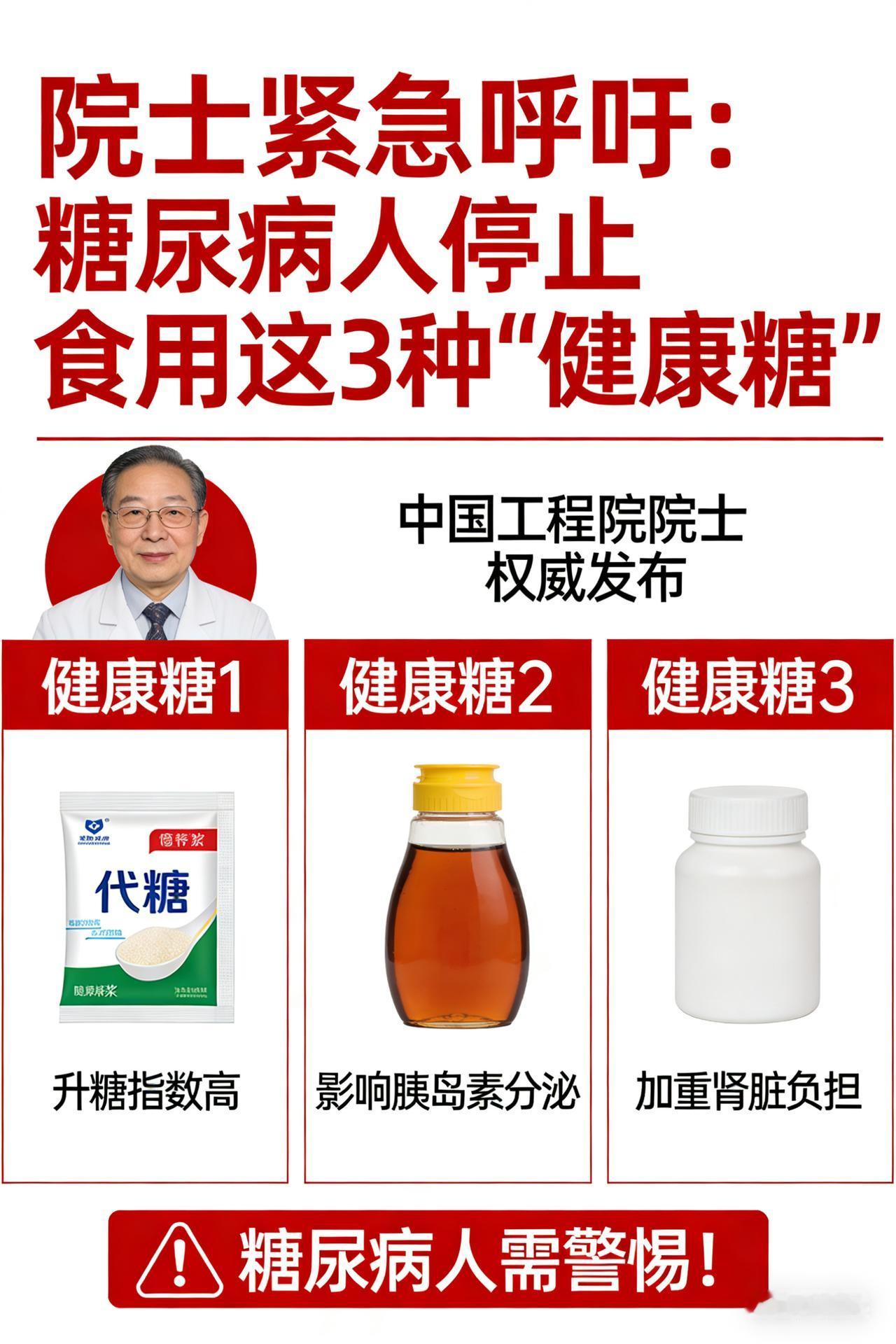 院士紧急呼吁：糖尿病人停止食用这3种“健康糖”惊！数名院士紧急发声：这