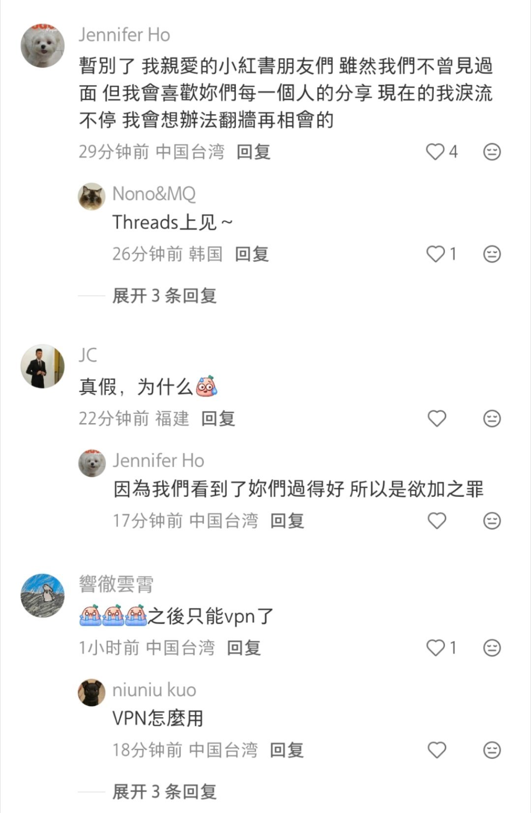 感觉所有的台湾人都在小红书了，关于台湾禁小红书的帖子里面全是台湾IP在哭坟，然后