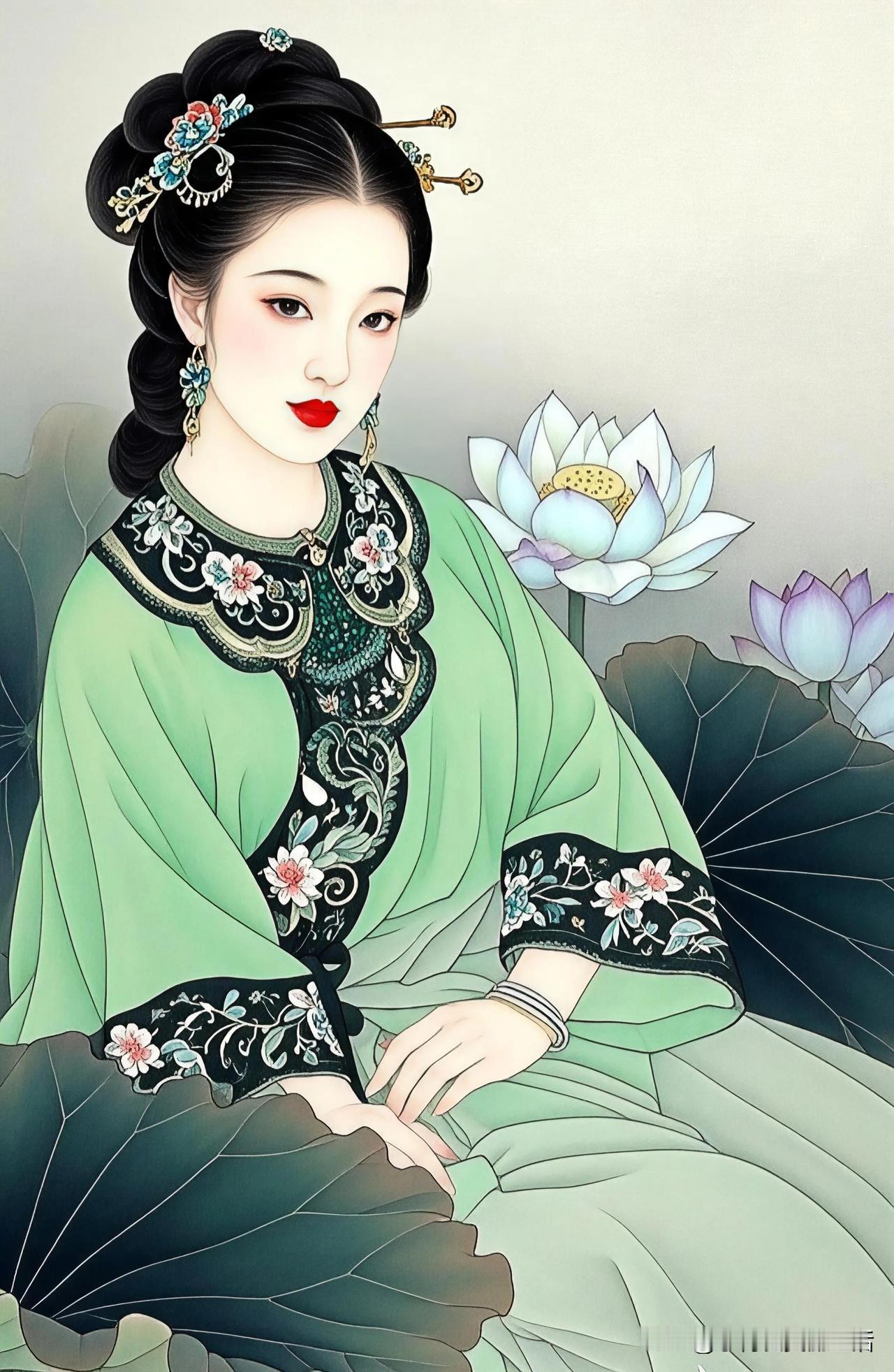 莲花映美人，玉颜似花娇。