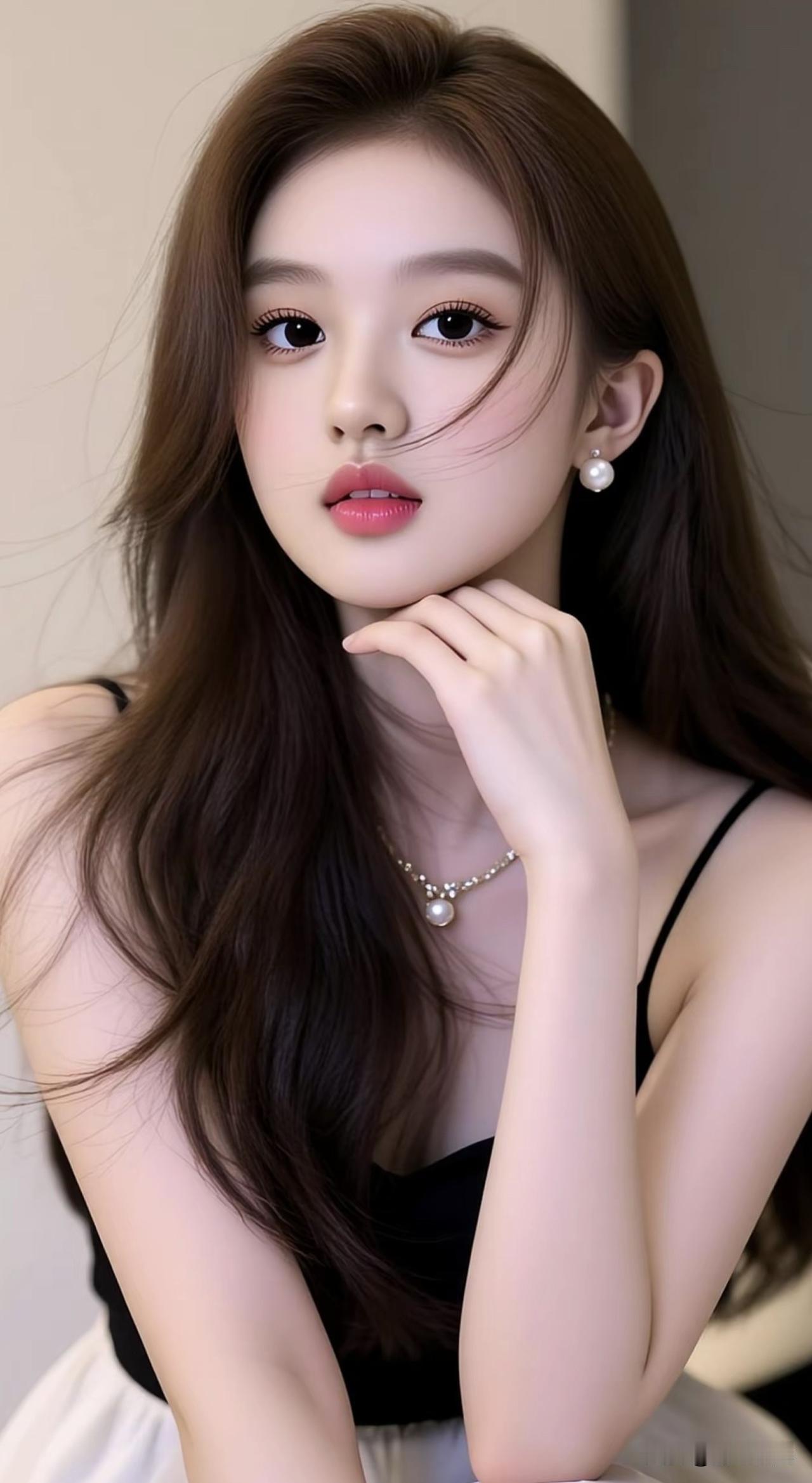 优雅少女风，珍珠耳环与黑裙的完美搭配，尽显温柔与优雅。黑裙珍珠项链温柔风耳饰穿