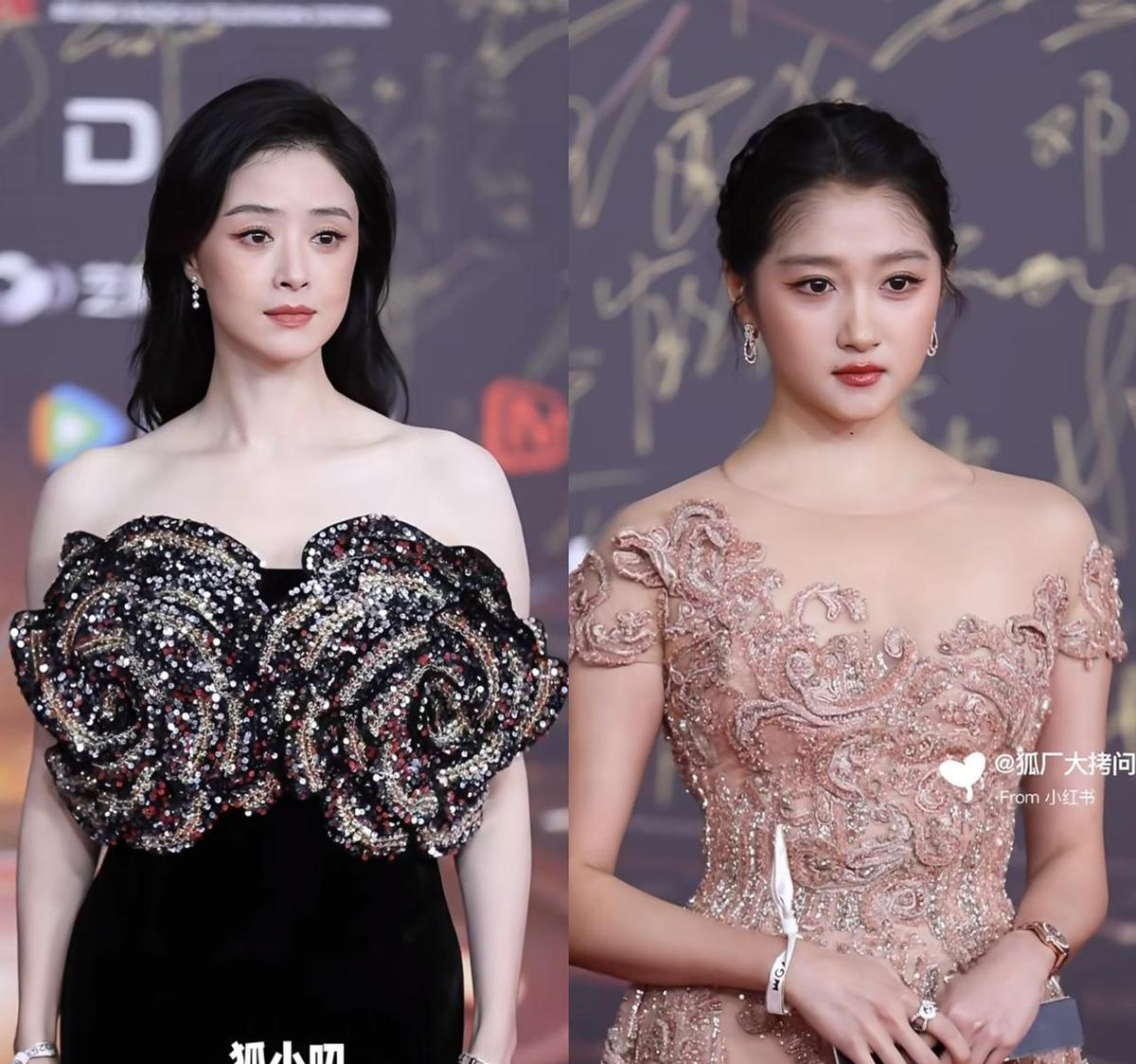 蒋欣穿黑裙像月光淌在绸缎上，关晓彤粉裙子像草莓酱糊在旧碗里——不是衣服不好，是皮