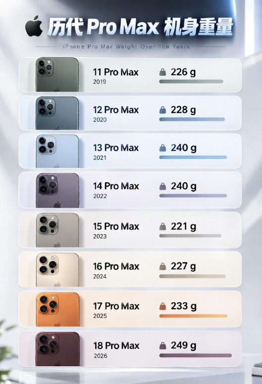 先唠个实在的，之前大家公认压手的直板iPhone，一直是240g的14ProMax。这次18ProM