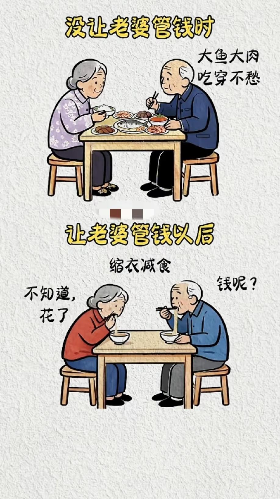 工资上交前后伙食对比，多少男人的真实写照😂夫妻日常家庭管钱