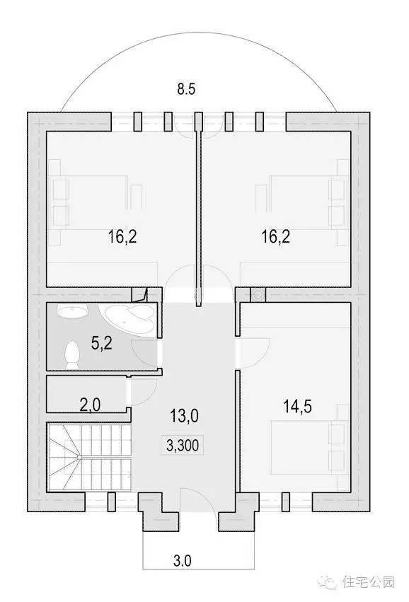 90后自建房户型 16米x9米 带阳光房车库 含平面图