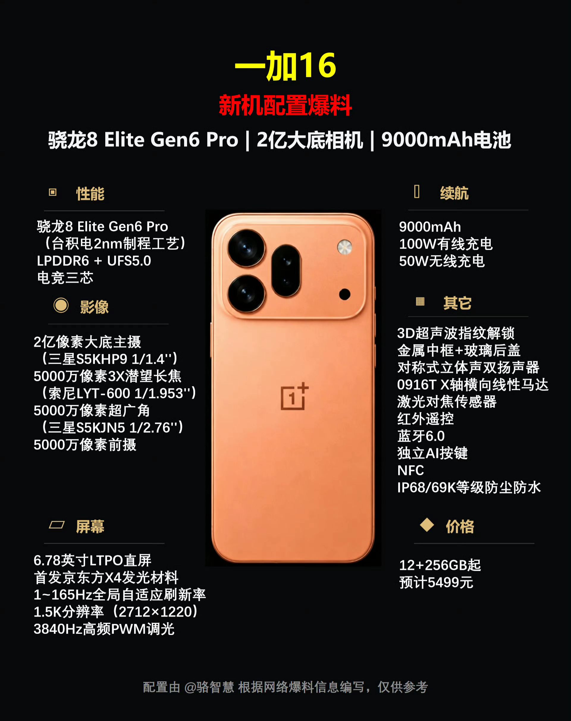 一加16爆料整理，仅供参考