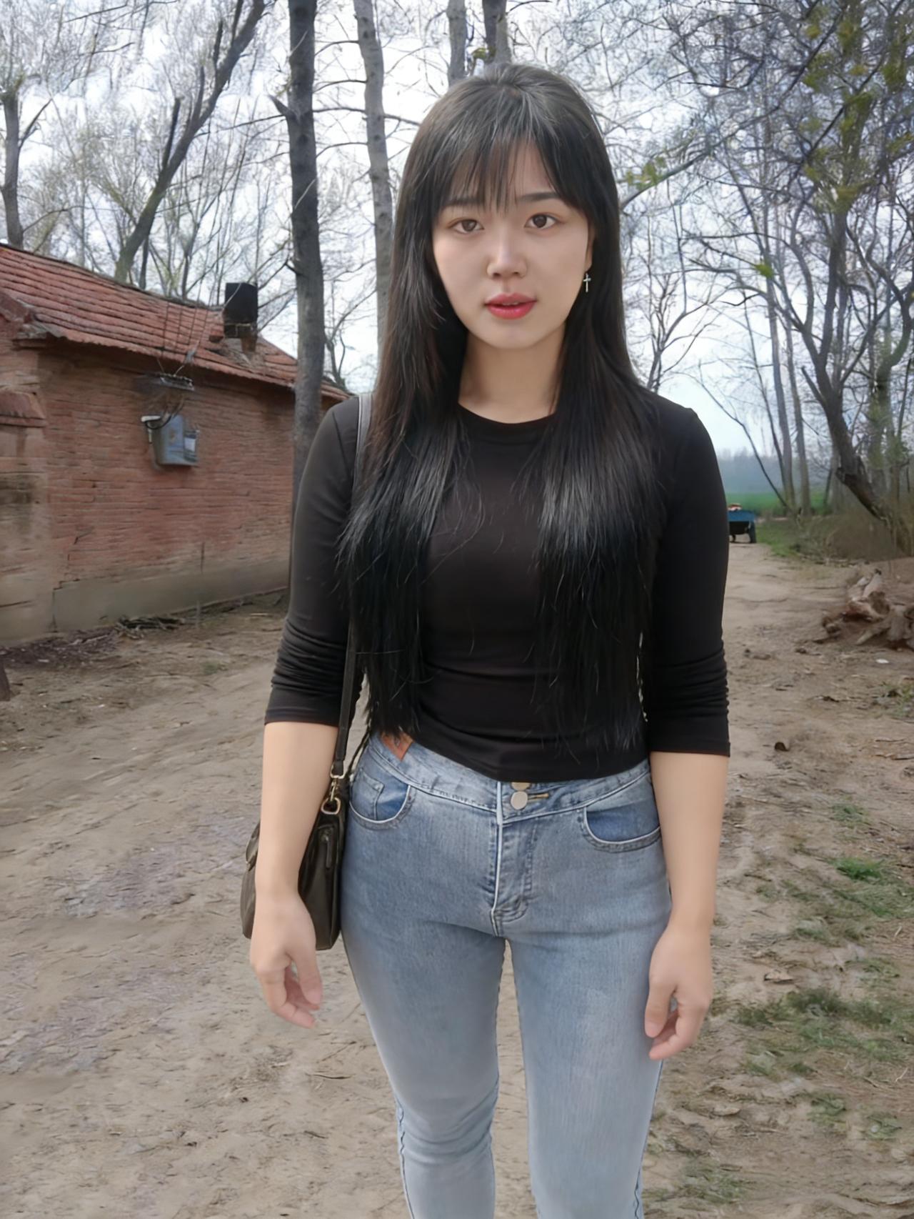 春的风还软，她的黑衫已先于柳色抵达土路的泥点溅在裤脚，像未干的诗行背包里装着