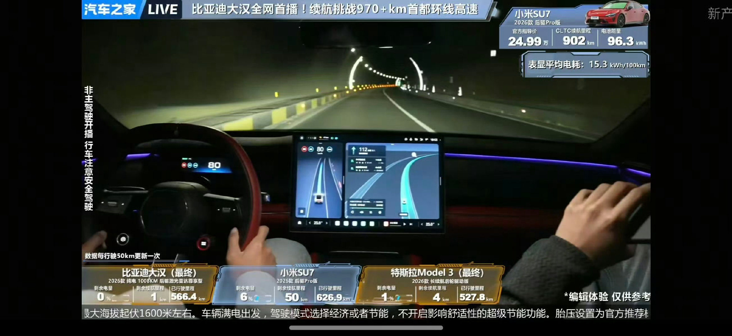 喷了，当头一棒汽车之家测大汉cltc1008km、SU7cltc902km、model3cltc83