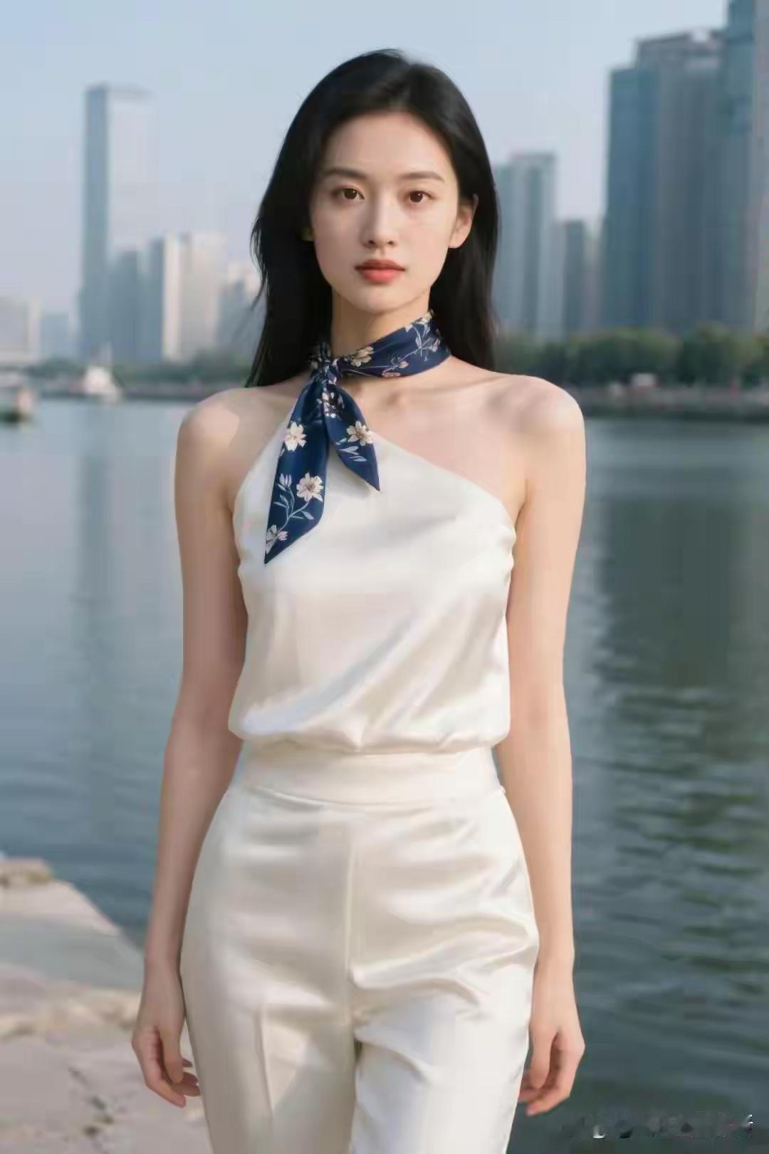 都市女郎穿搭指南：白色露肩裙搭配蓝花丝巾，尽显优雅与时尚！以前穷，为什么大家还怀