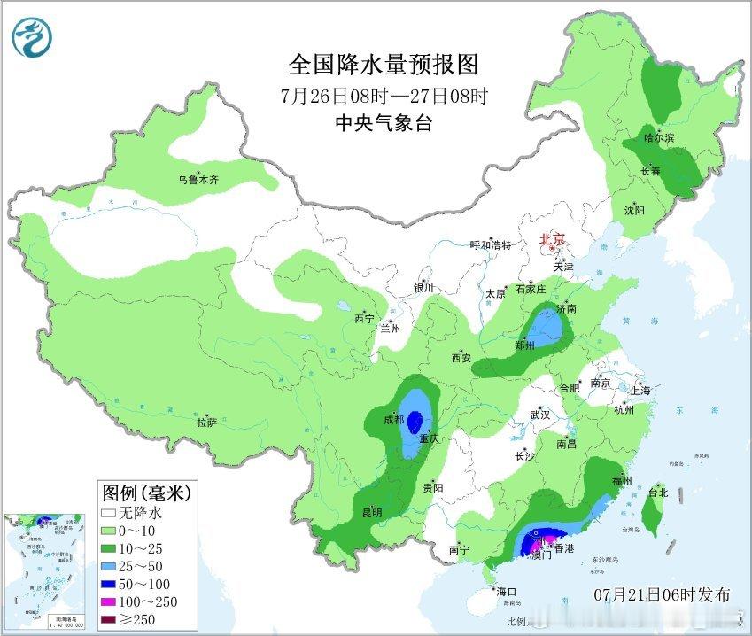 【强降雨】昨天到今晨，依然维持南北两片降水区。南方切变线，导致从广西到江南出现西