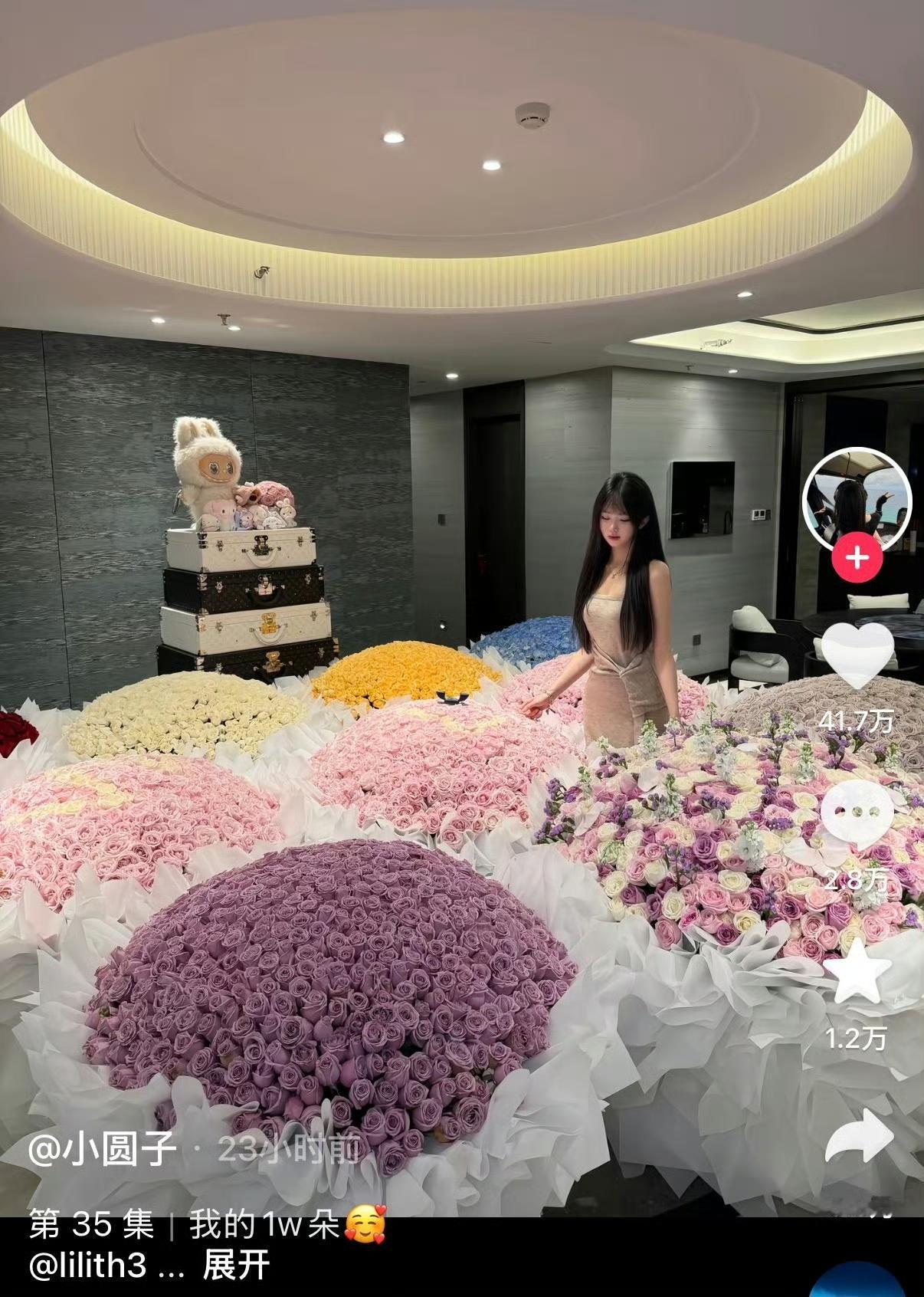 一万朵花和奢侈品有钱人张张嘴就办好了，对穷人来说花这么多钱买这么多不值得的鲜花才