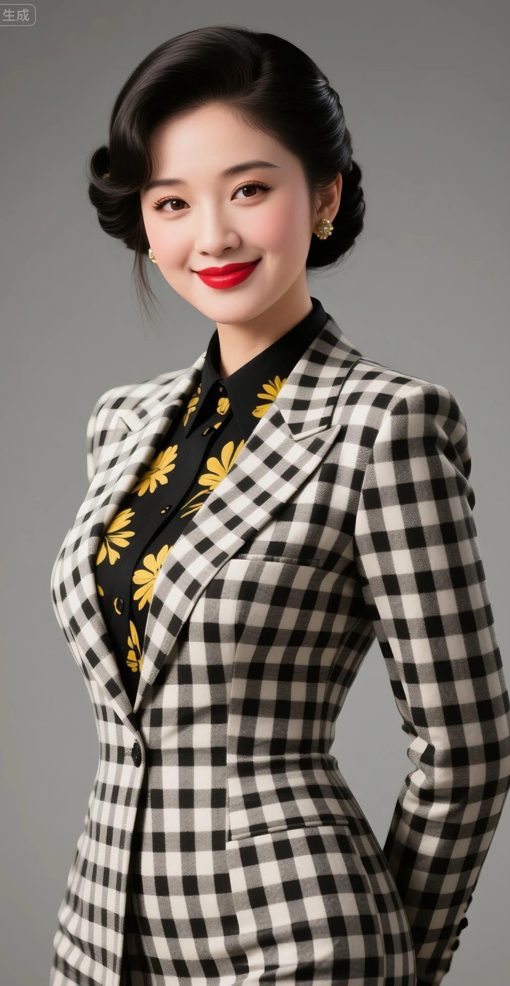 优雅黑金穿搭，复古卷发，红唇微笑，职场女性魅力！