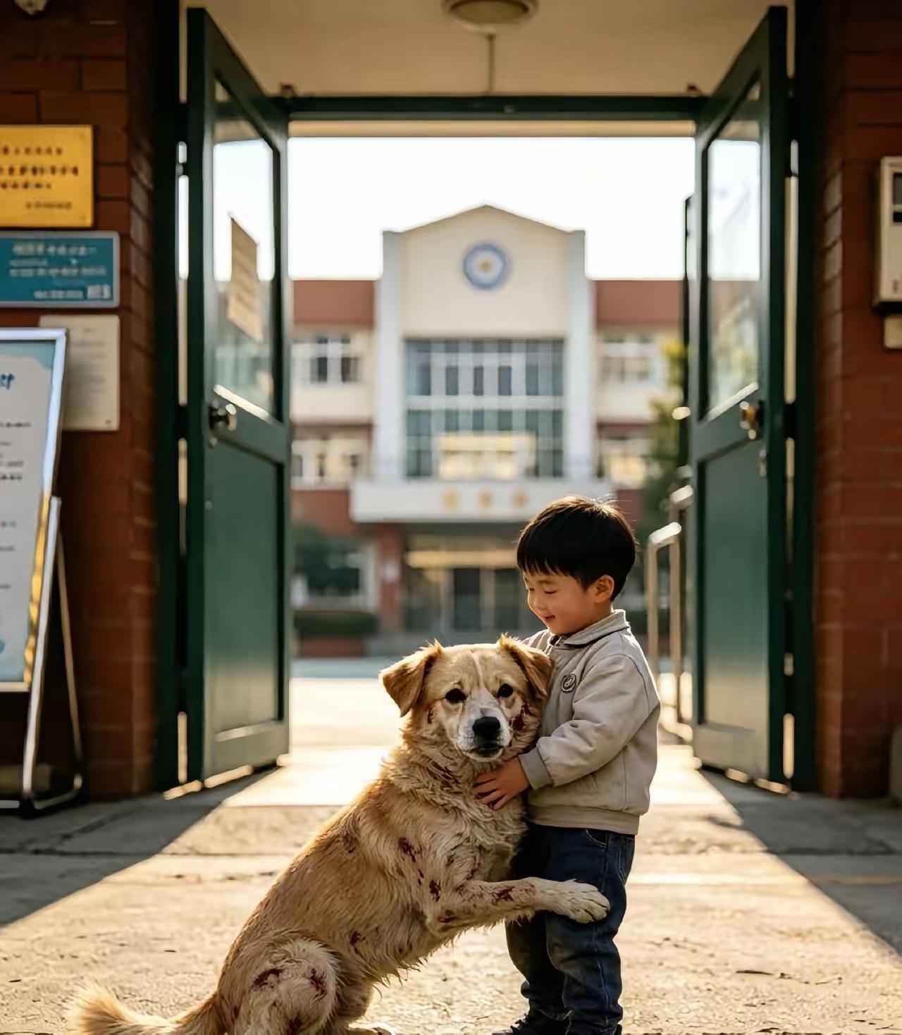 男子趁儿子上学卖掉狗狗，狗狗九死一生逃到学校找小主人，保安多次驱赶，始终不肯走。