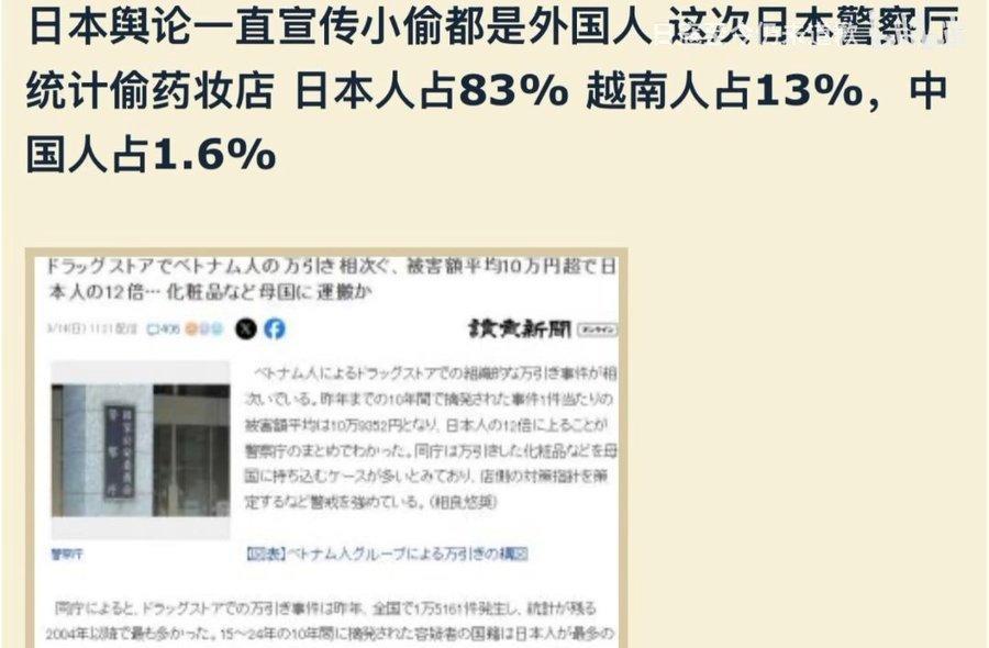 真相了，原来日本国的小偷八成多都是日本人😒，可他们就会宣传成都是东亚的外