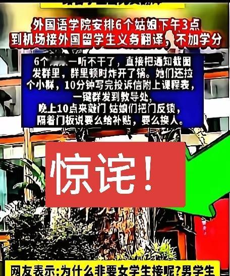 惊诧！某外国语学院安排女生接机外国留学生，充当义务翻译，啥补贴都没有，这合适吗？
