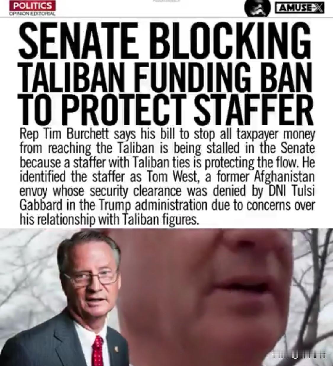 美国国会共和党众议员蒂姆·伯切特（TimBurchett）声称，他旨在阻止向塔