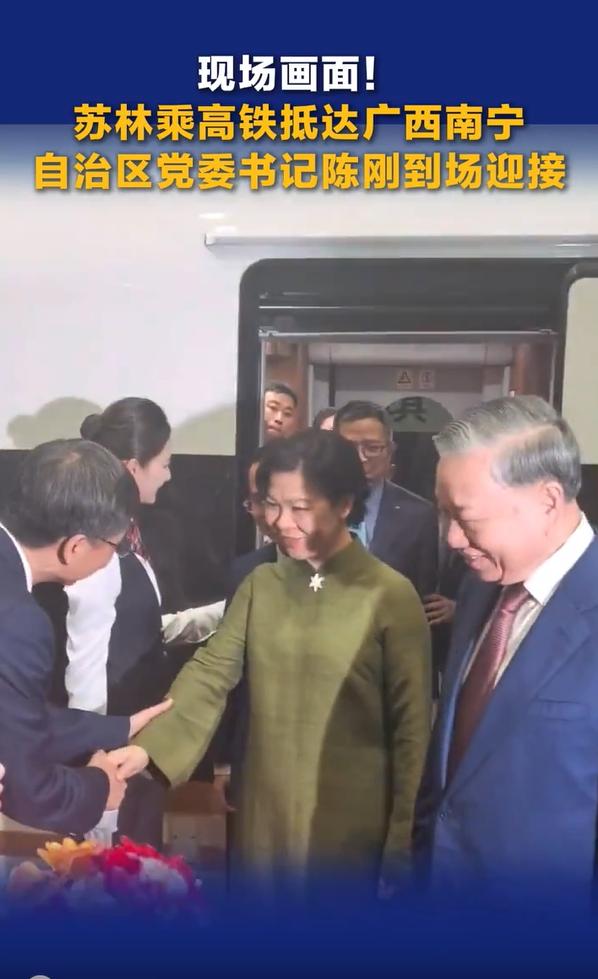 苏林抵达访华第二站广西南宁！4月16日苏林携手夫人从北京启程抵达南宁，欢迎仪式隆