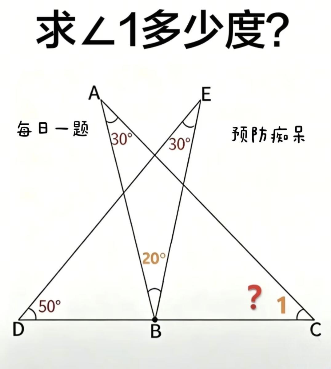 这道题应该没难度吧，求∠1的度数?数学