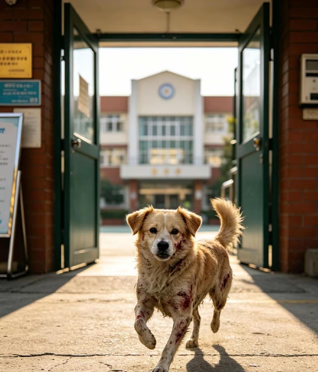 男子趁儿子上学卖掉狗狗，狗狗九死一生逃到学校找小主人，保安多次驱赶，始终不肯走。