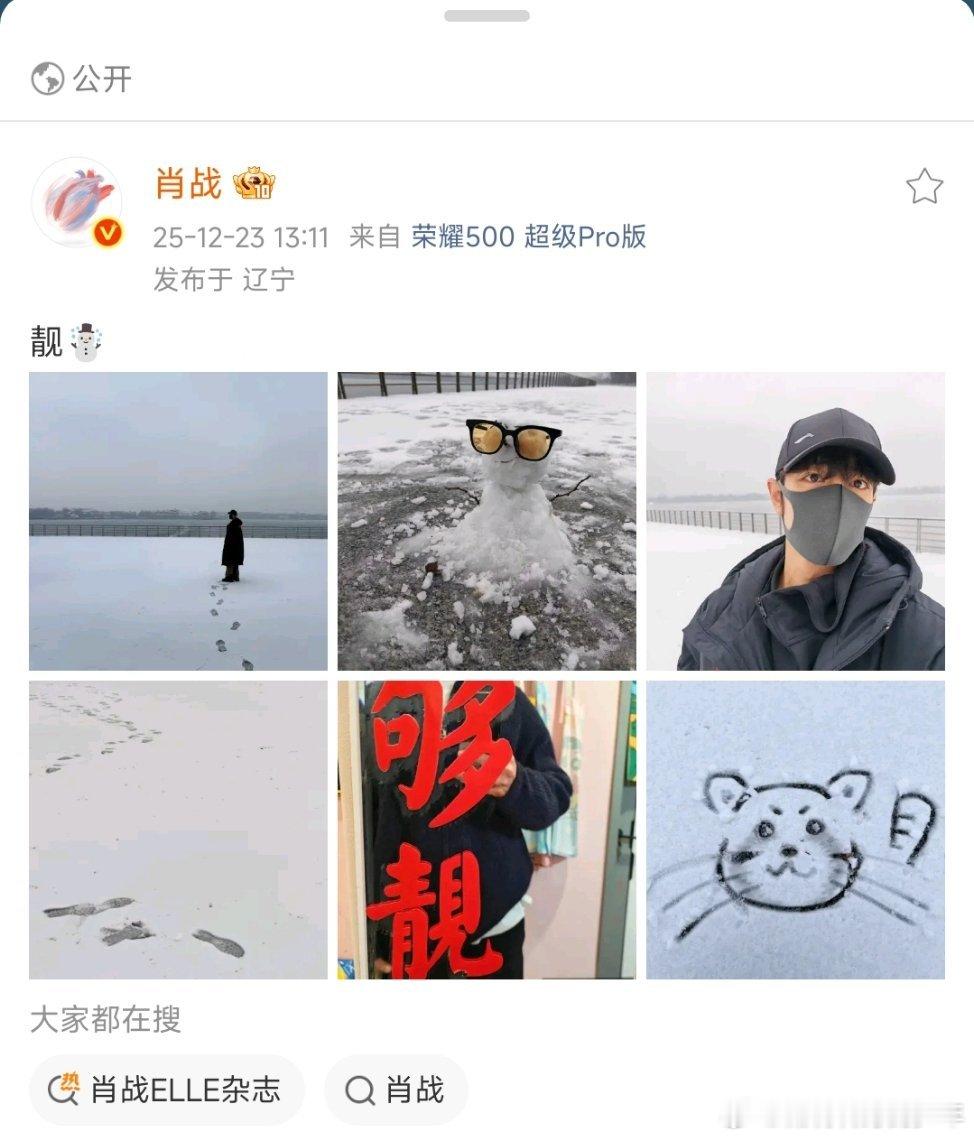 日常见肖战肖战发博，白雪皑皑在北方的南方人～靓仔～够靓日常见肖战