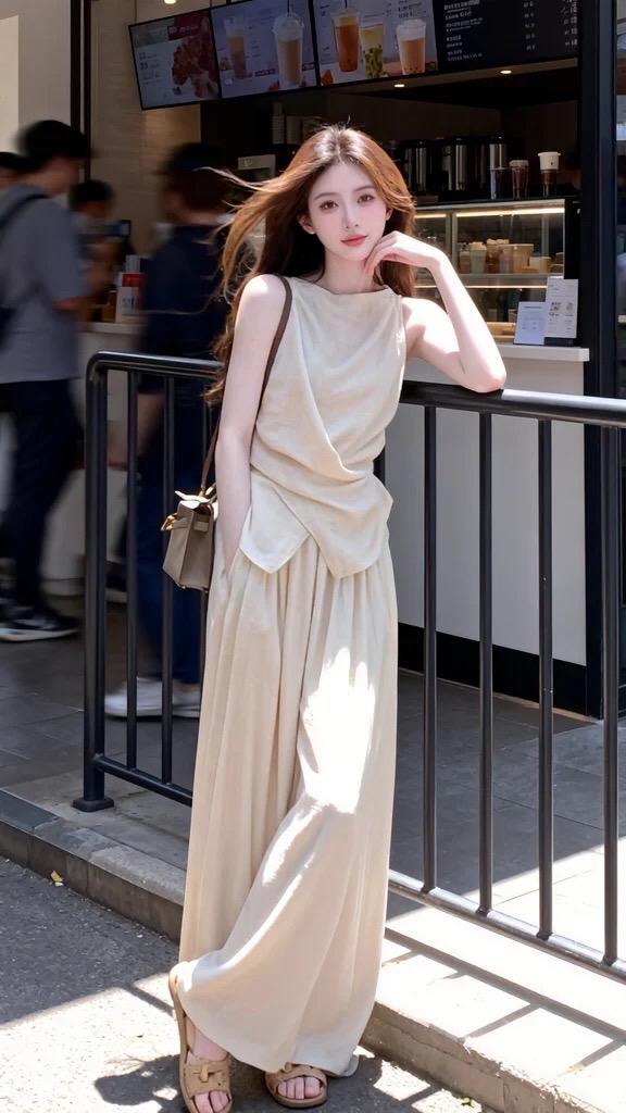 ins穿搭温柔穿搭chic风度假穿搭无袖上衣阔腿裤搭配