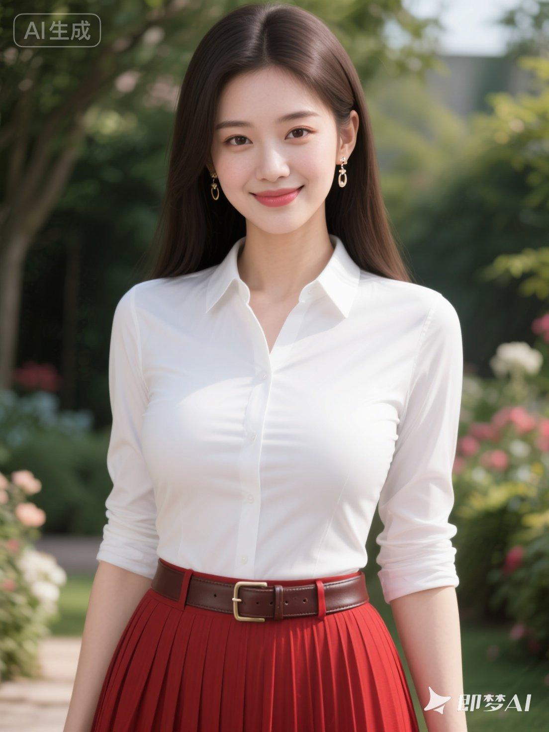 清新自然，白衬衫+红裙，元气满满的一天！🌸💃