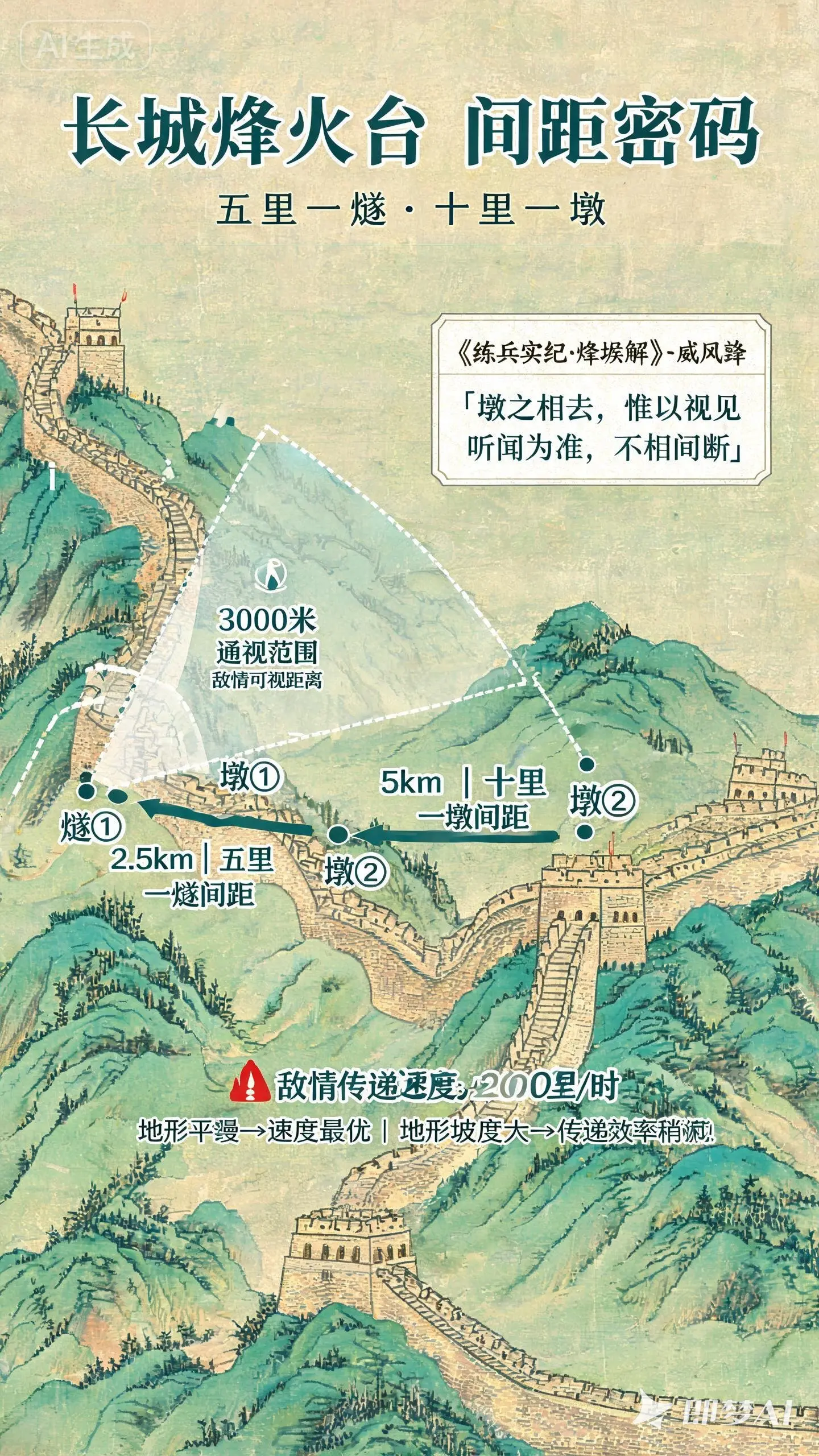 长城烽火台的间距秘密，一张图看懂。