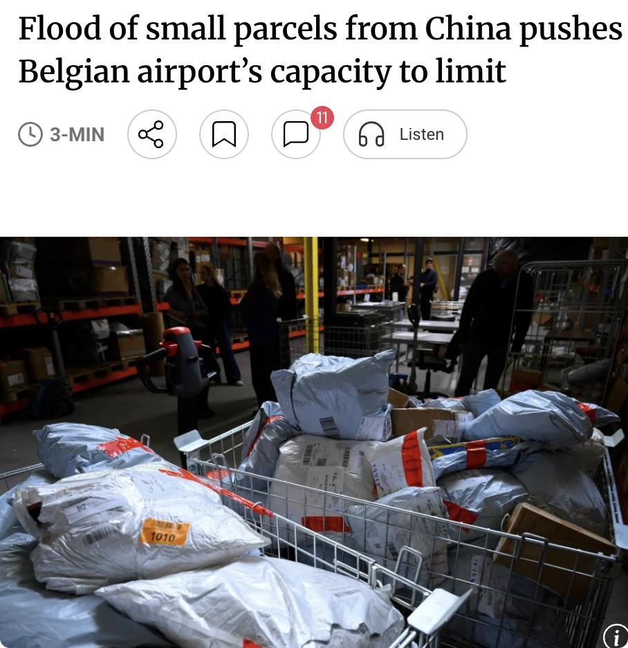外媒：中国小包裹涌入比利时，列日机场不堪重负自今年年初以来，比利时列日货运机