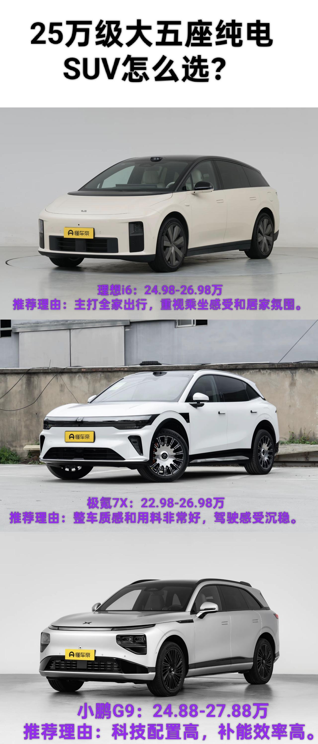 25万选车已经触碰到了中高端家用SUV这个层面，完全可以看看理想i6，极氪7X和