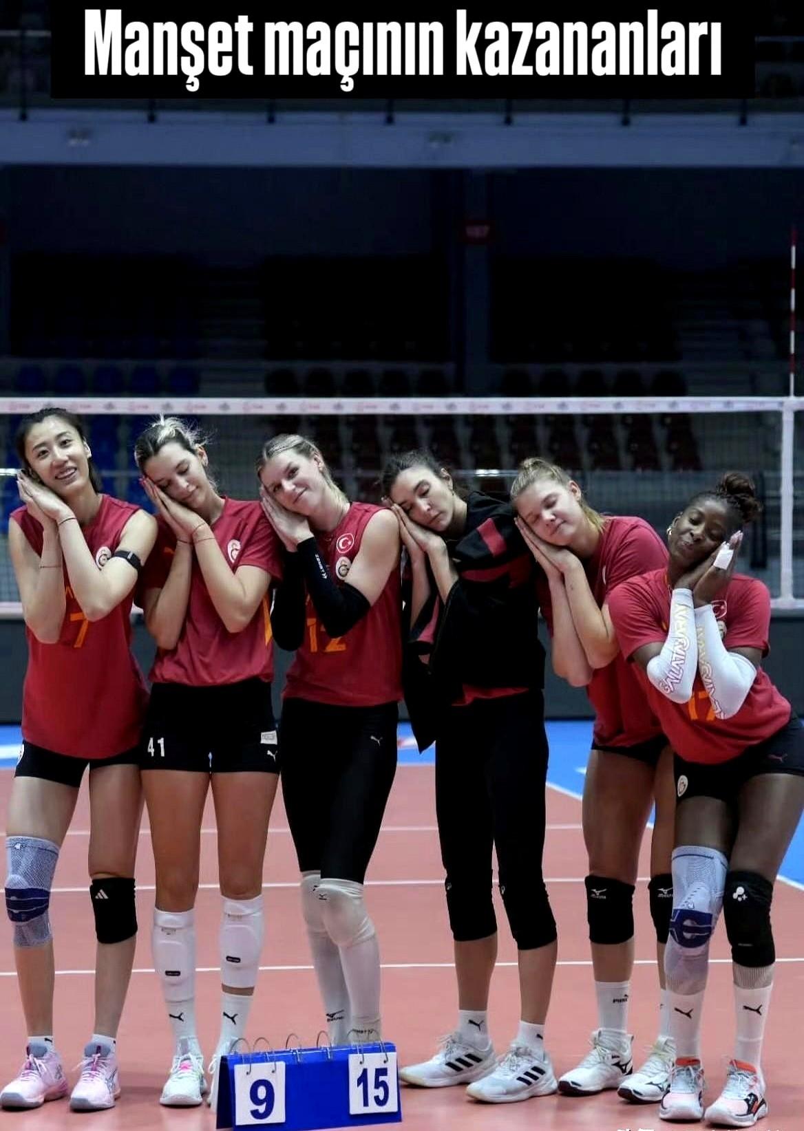 加拉塔萨雷女排这帮外援可真会玩，几个人凑一起拍搞怪照。王媛媛一看就不是搞怪的