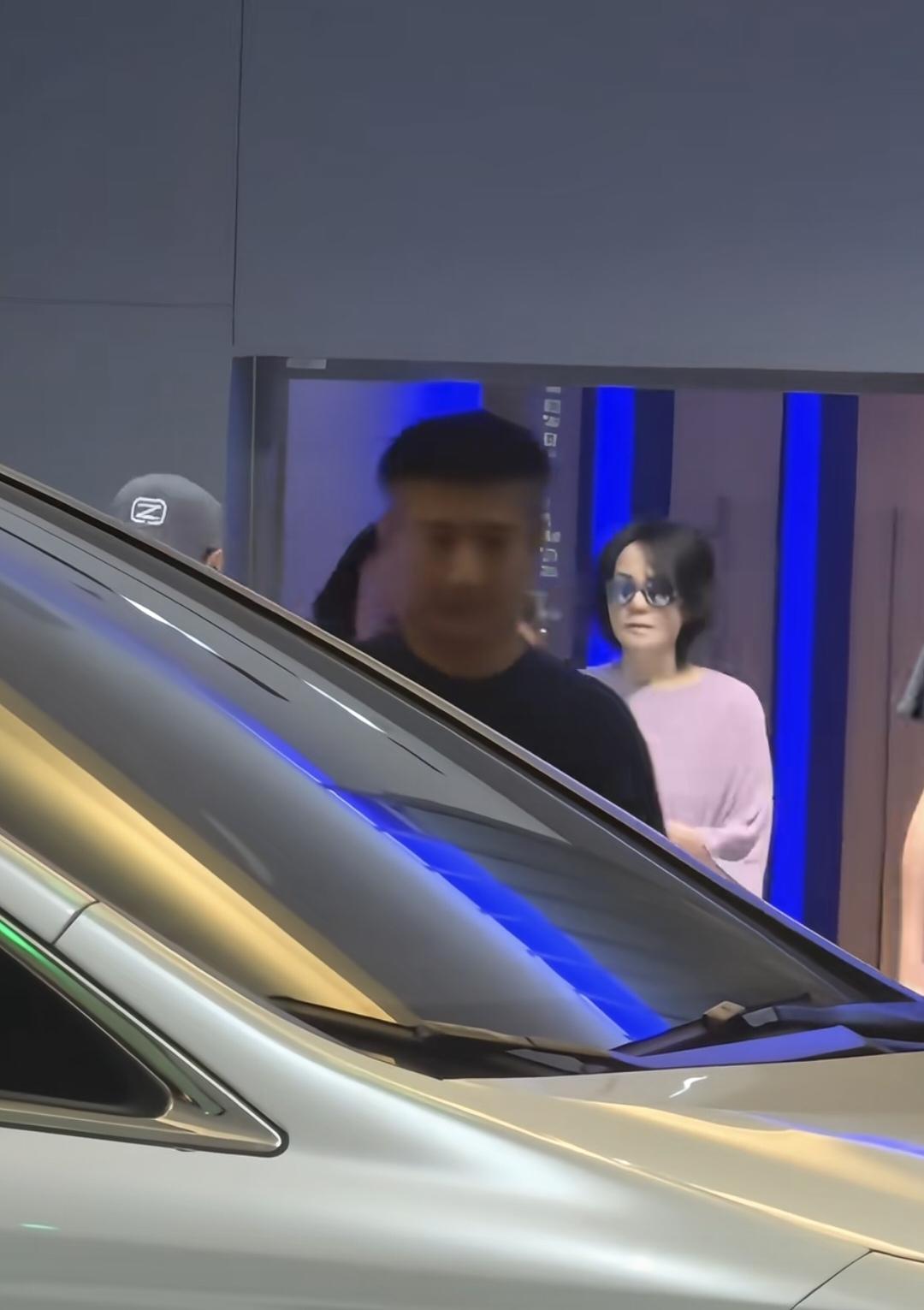 谢霆锋西安演唱会结束了，王菲准备坐车离开，换了一紫色T恤，没戴口罩，戴着