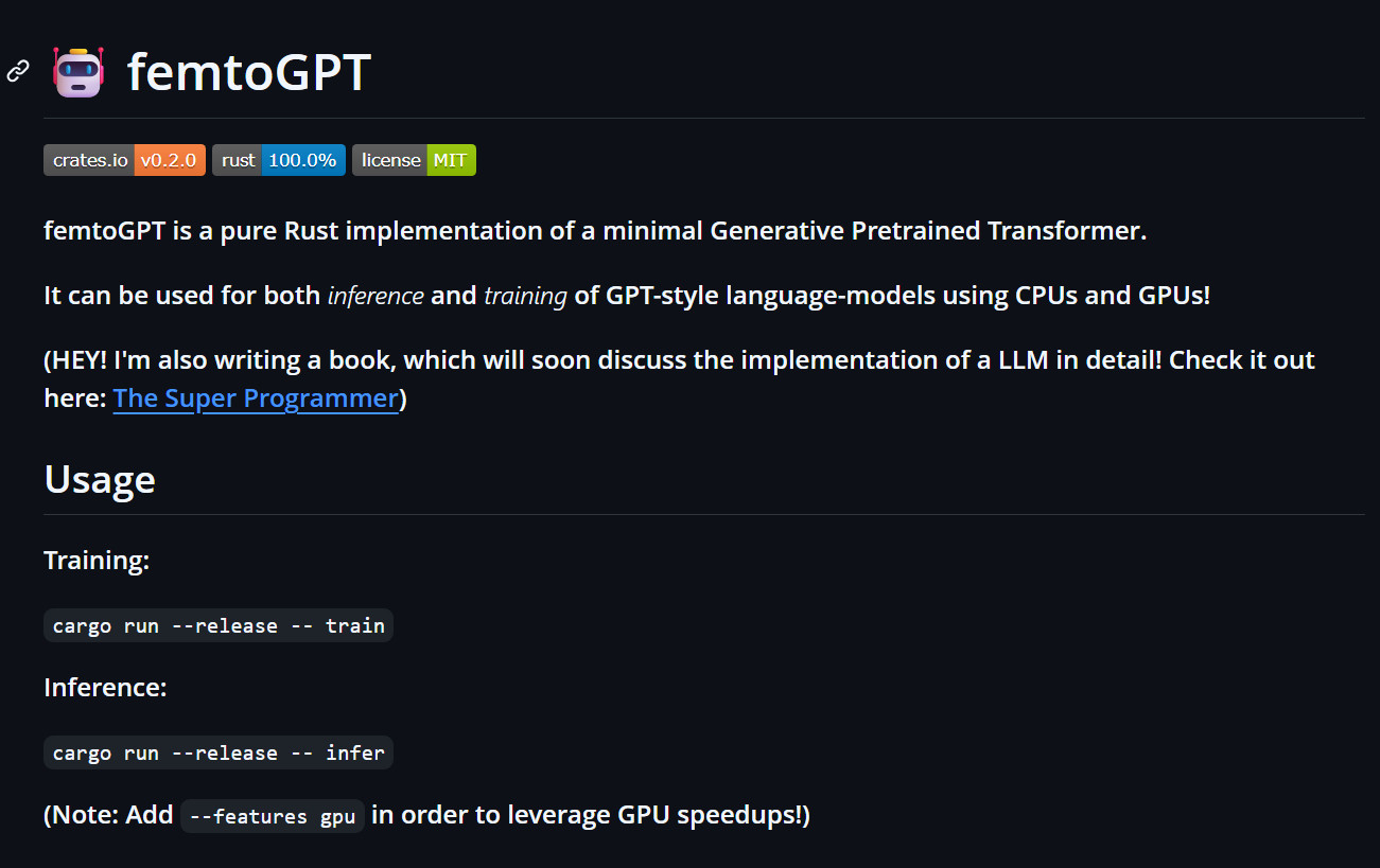 femtoGPT：用rust写的一个最小型的GPTgithub.com/keyv