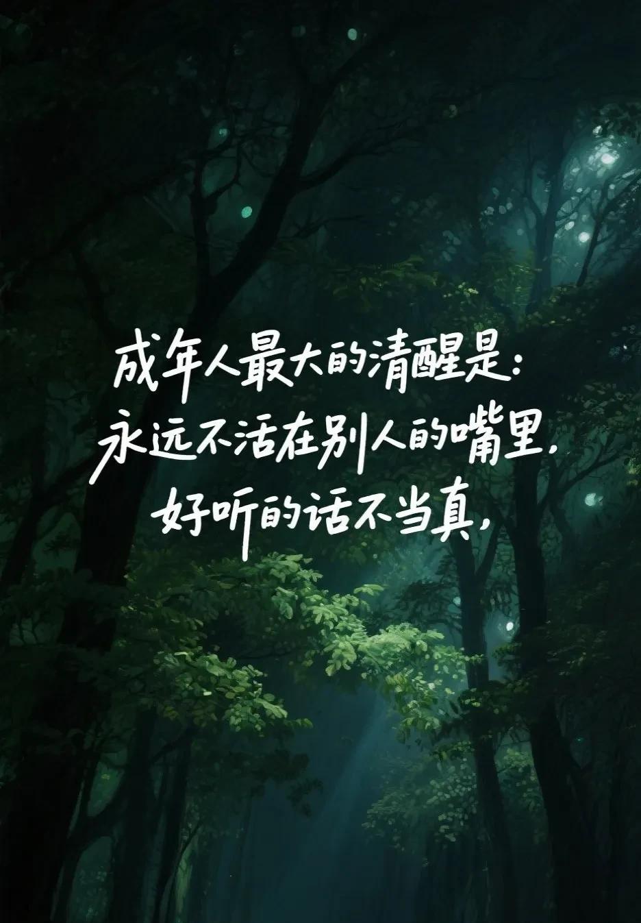 成年人最大的清醒智慧，永远别活在别人的嘴里，好听的话不当真，不好听的话不入心。