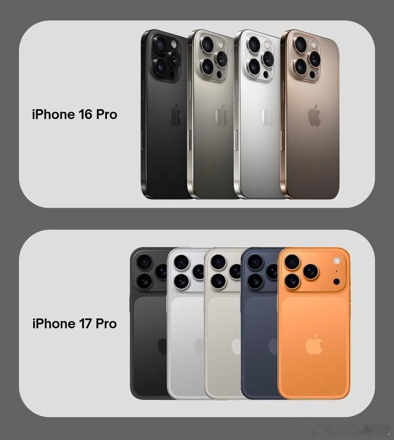 iPhone16Pro全色系vsiPhone17Pro全色系（传闻），