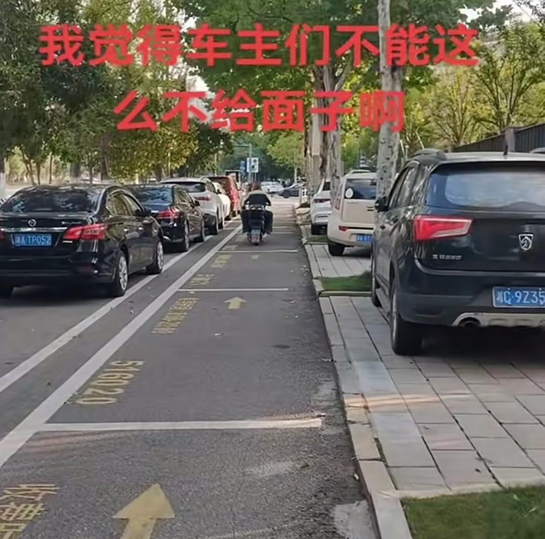 原本是双车道的马路，却偏要在一侧划出一条停车位，还特意标注为收费车位。这下好了，