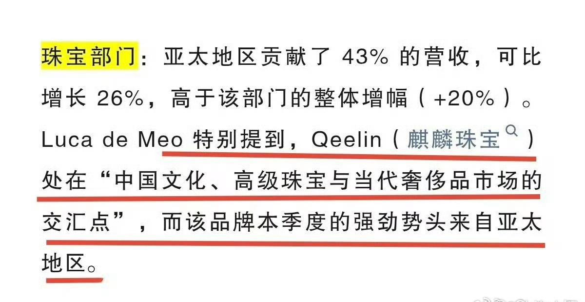 Qeelin全球品牌代言人刘诗诗最近物料来啦。开云集团财报提到珠宝业务亚太录的2
