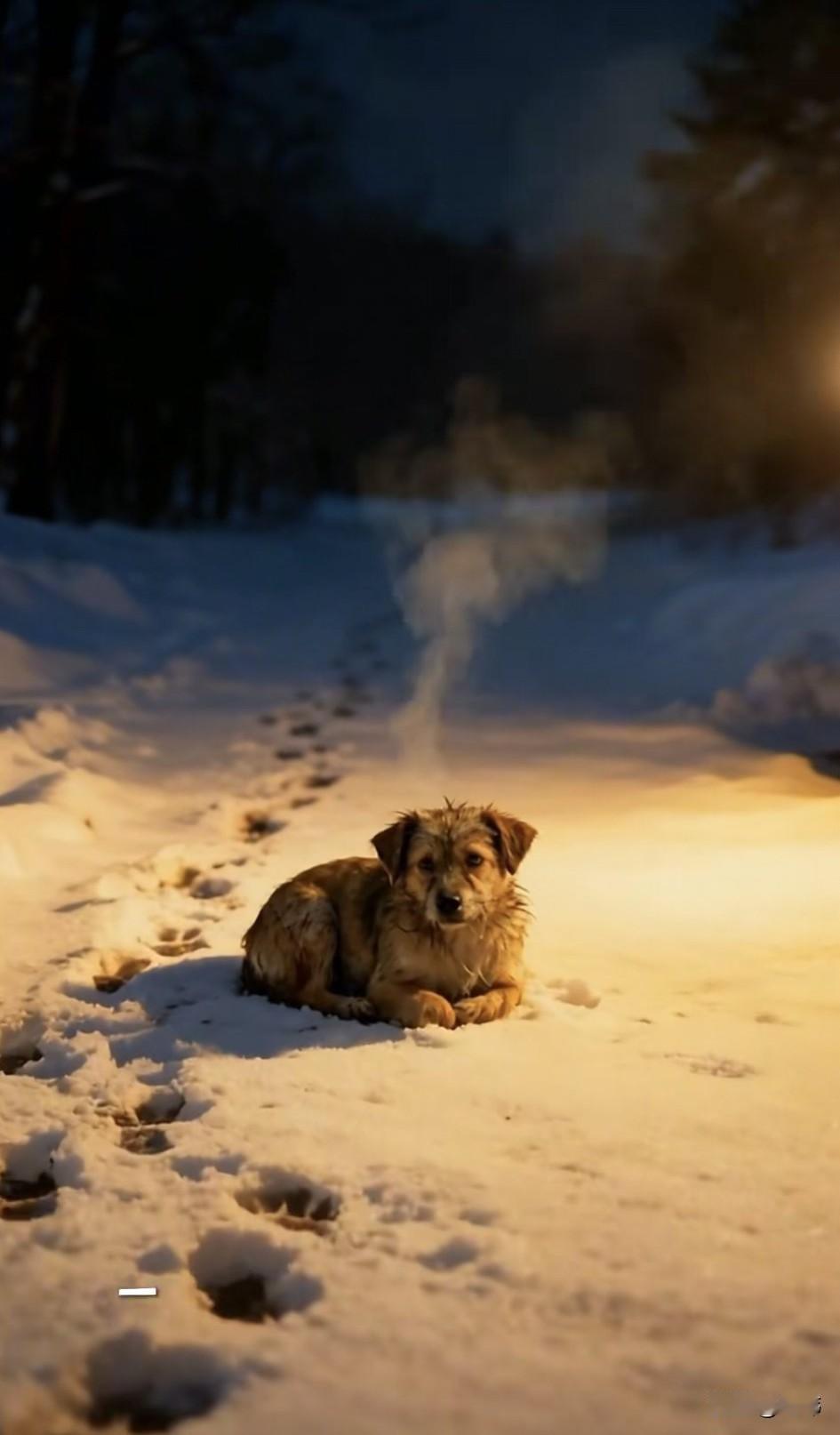 泪目了！一只可怜的流浪狗一直风餐露宿地在在流浪，过得非常艰难，最近又连续下起了暴