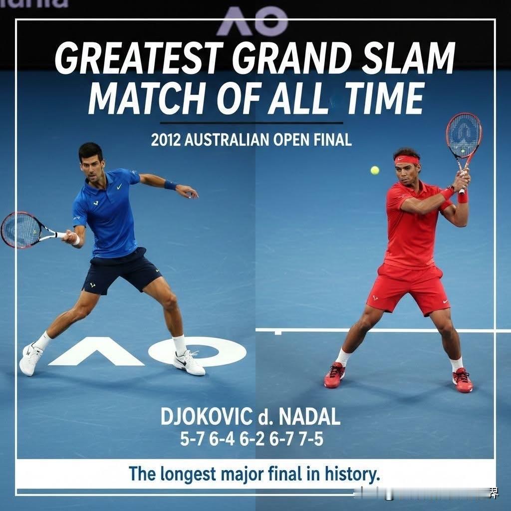 三巨头大满贯赛事五盘大战排名1.2012年澳网决赛-德约科维奇胜纳达