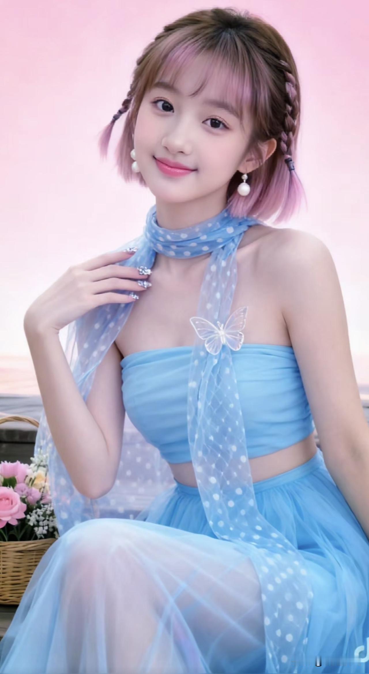 粉黛轻妆映碧空，蓝裙飘飘似仙踪。花间粉黛粉黛古风照粉黛梦幻写真粉黛古风照