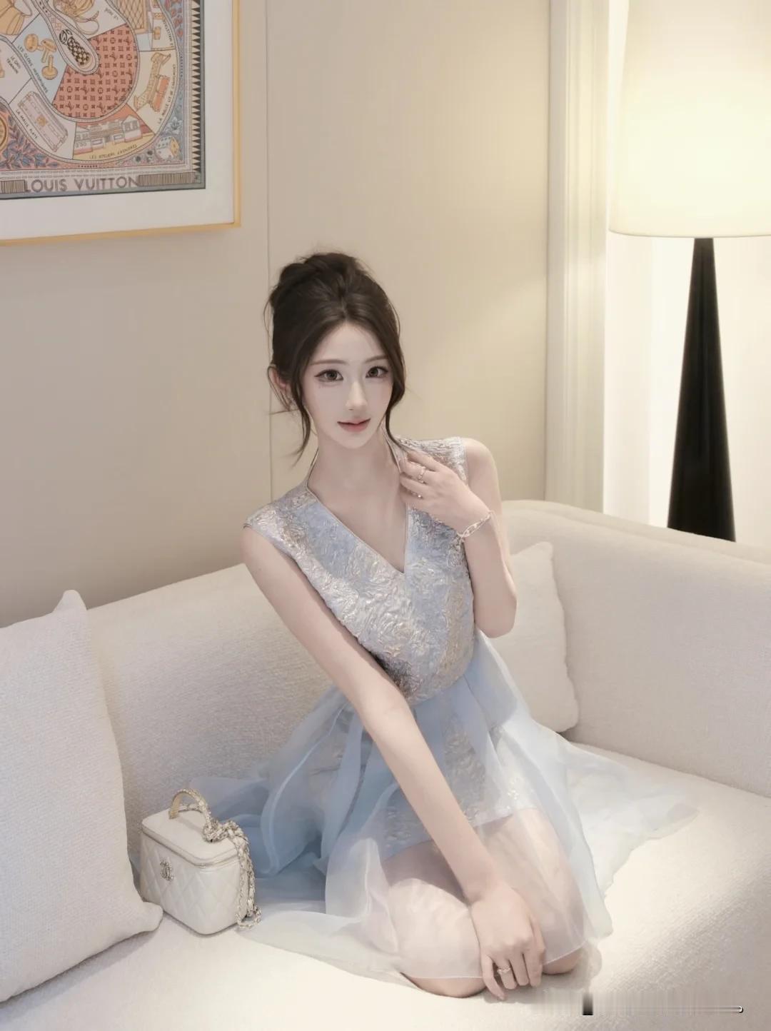 温柔的淡蓝色女生写真分享