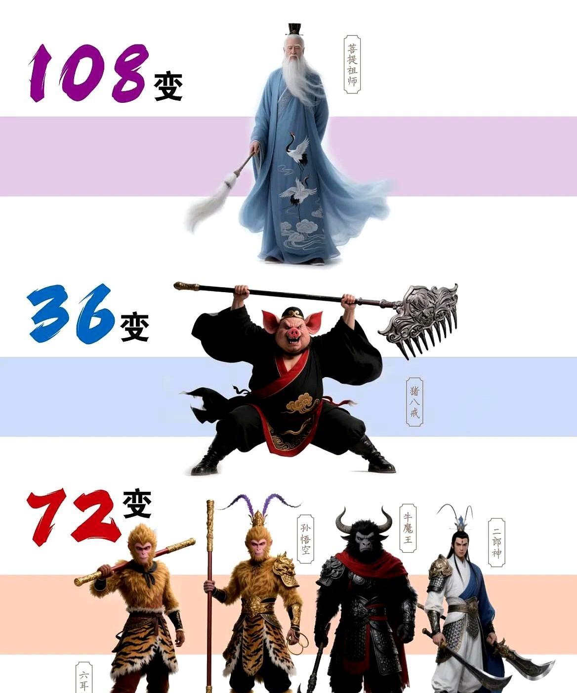 72变与36变哪个更厉害？答，是108变。说到孙悟空的看家本领，那根金箍棒必